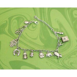 Vintage Silver Tone Intricate Adorable Animals Charm Bracelet 9 inch - W21